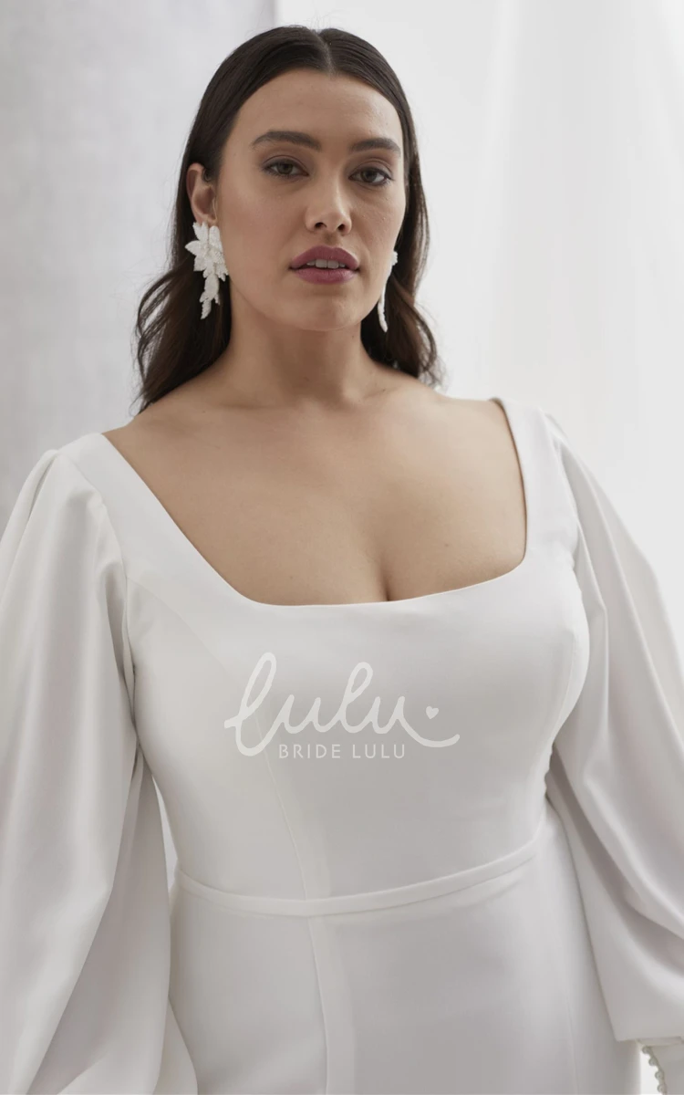 Plus Size Mermaid Wedding Dress with Long Sleeves and Square Neck