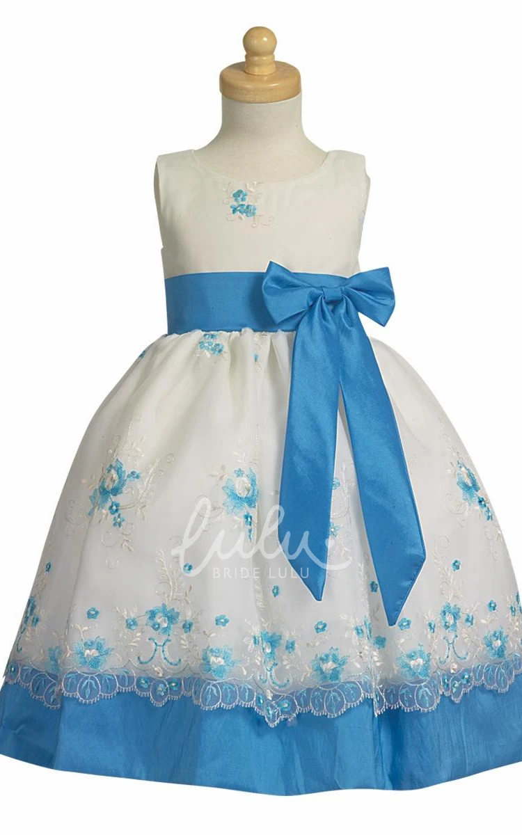 Split Organza Flower Girl Dress Tea-Length Embroidered