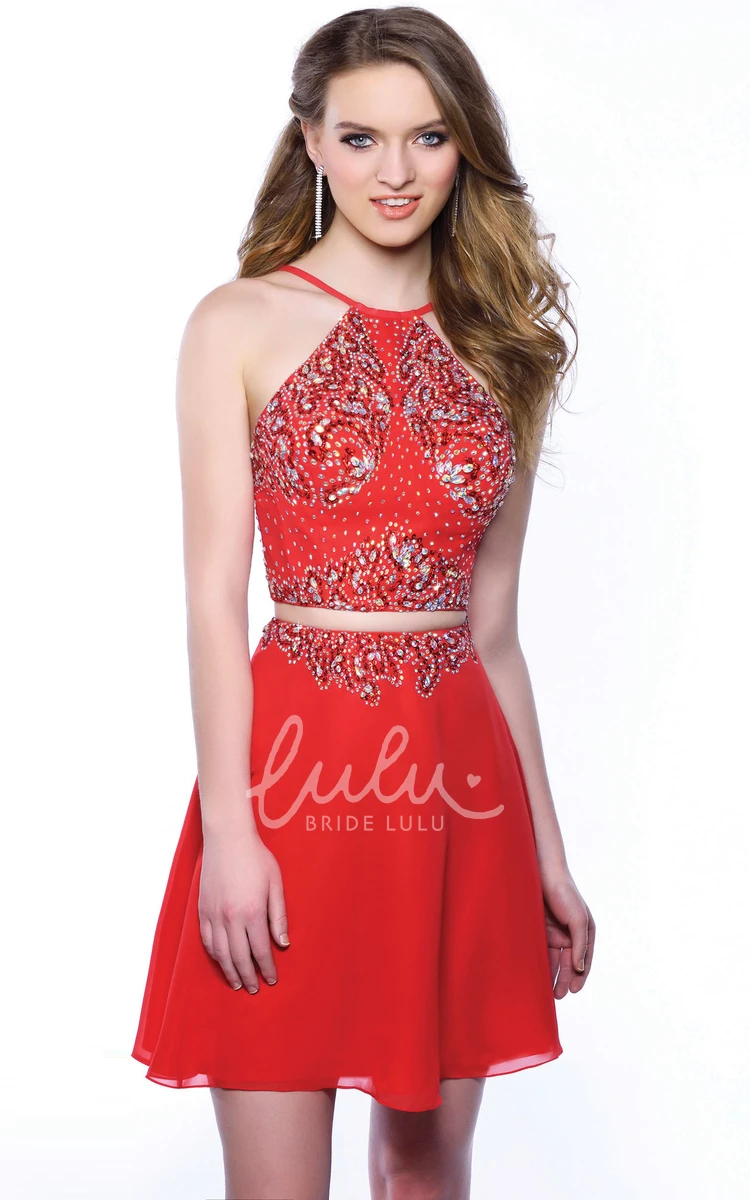 Chiffon A-Line Short Sleeveless Homecoming Dress with Rhinestone Bodice Elegant Homecoming Dress