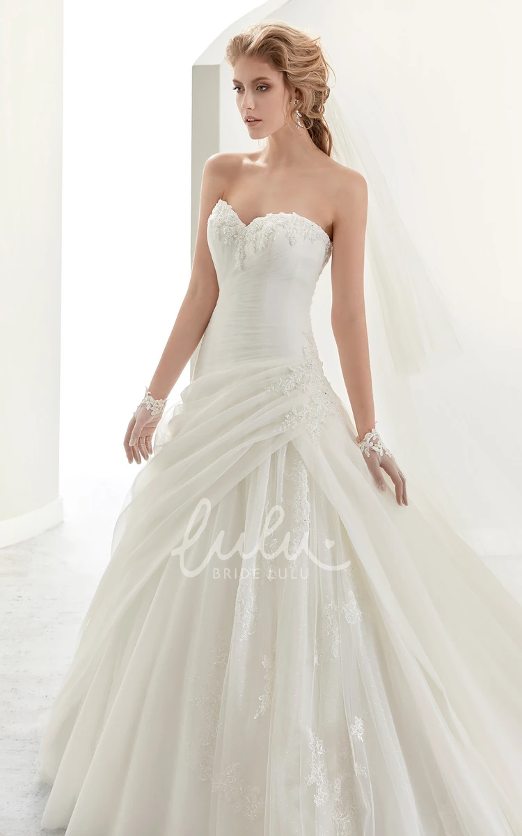 Applique Sweetheart A-Line Bridal Dress with Pleated Details and Ruffles