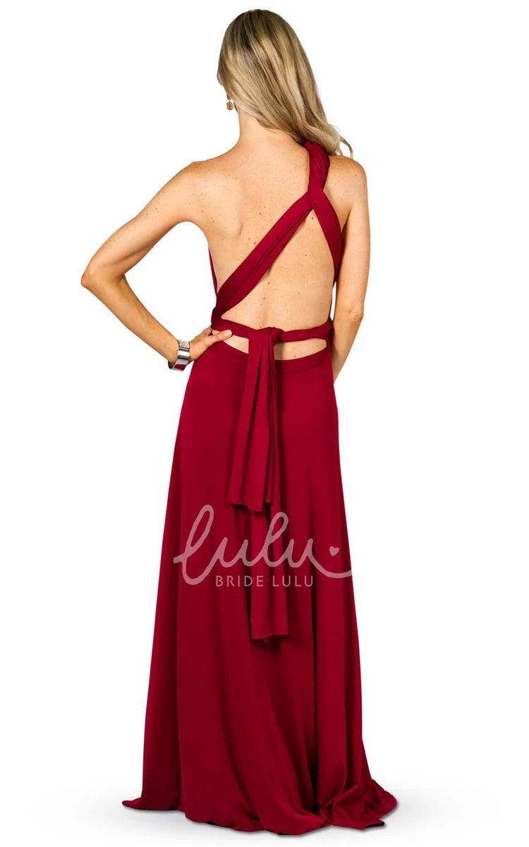 Halter Sleeveless Chiffon Bridesmaid Dress with Ruching Modern Convertible Style