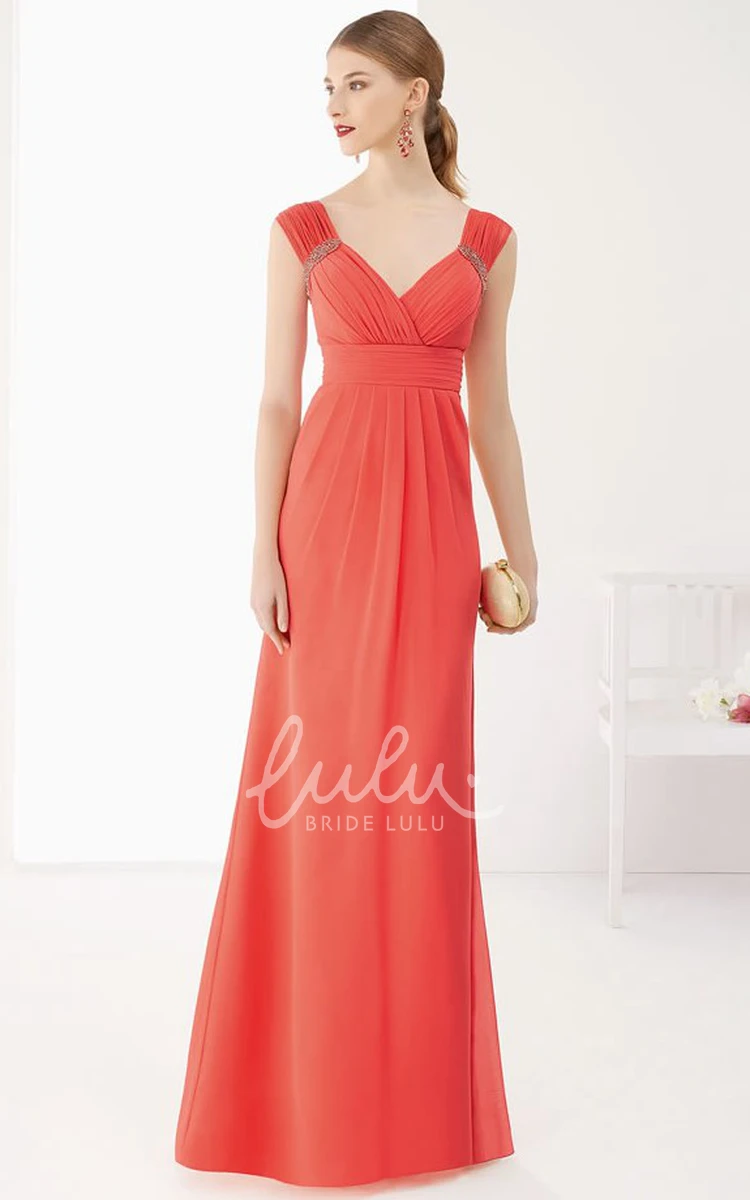 A-Line Chiffon Prom Dress with V-Neck and Cap Sleeves Elegant Women's Dress