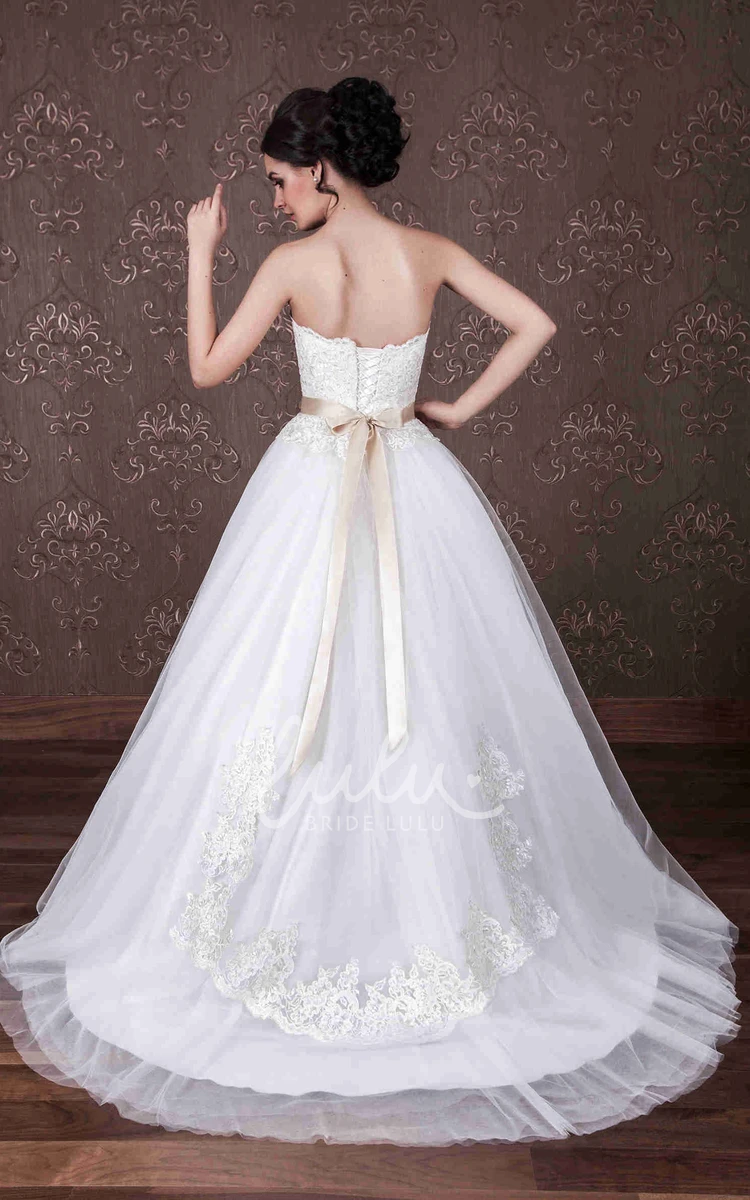 Sweetheart Tulle Ball Gown Wedding Dress with Appliques and Bow Unique Bridal Gown