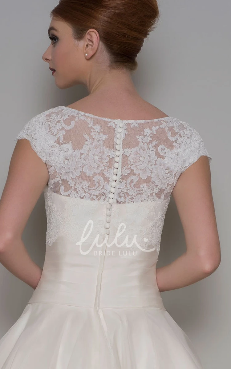 Cap Sleeve Tea-Length A-Line Tulle Wedding Dress for Women