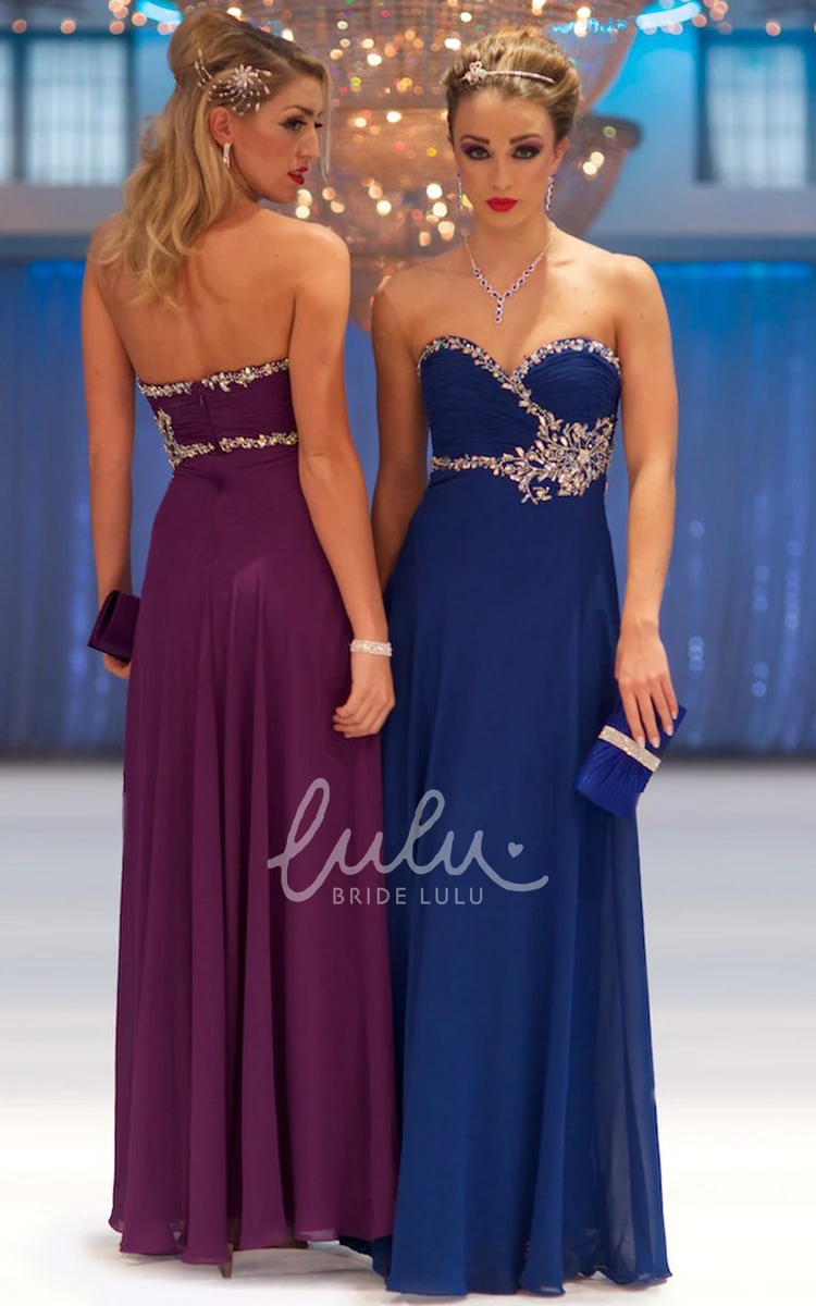 Sweetheart Chiffon Prom Dress with Beading Flowy Floor-Length Dress for Prom