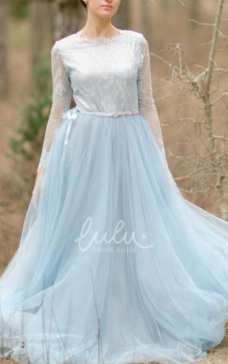 Lace Bodice Tulle Bridesmaid Dress with Sleeves Elegant Bridal Gown