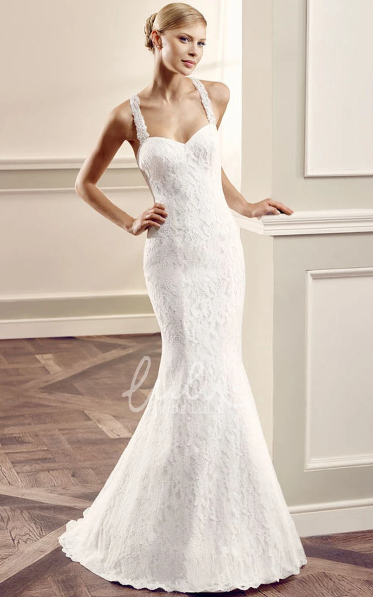 Halter Lace Wedding Dress with Brush Train Floor-Length