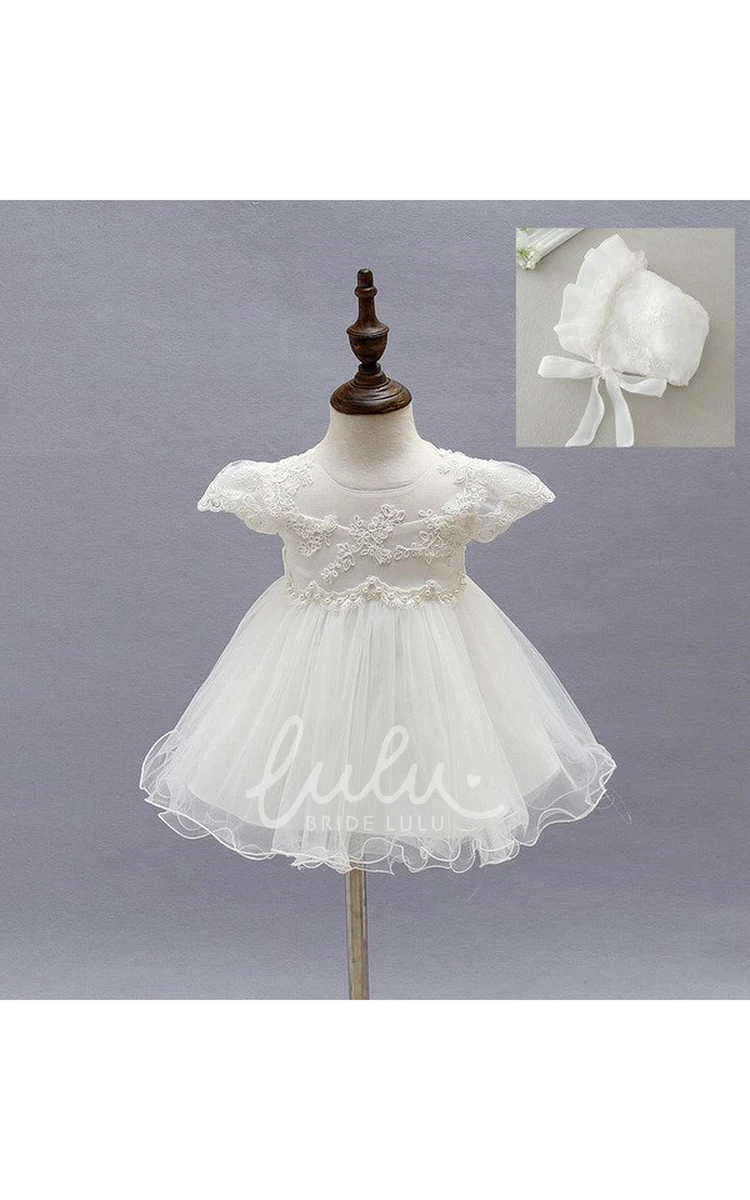 Lace Applique Pearl Christening Dress Elegant Baby Baptism Gown