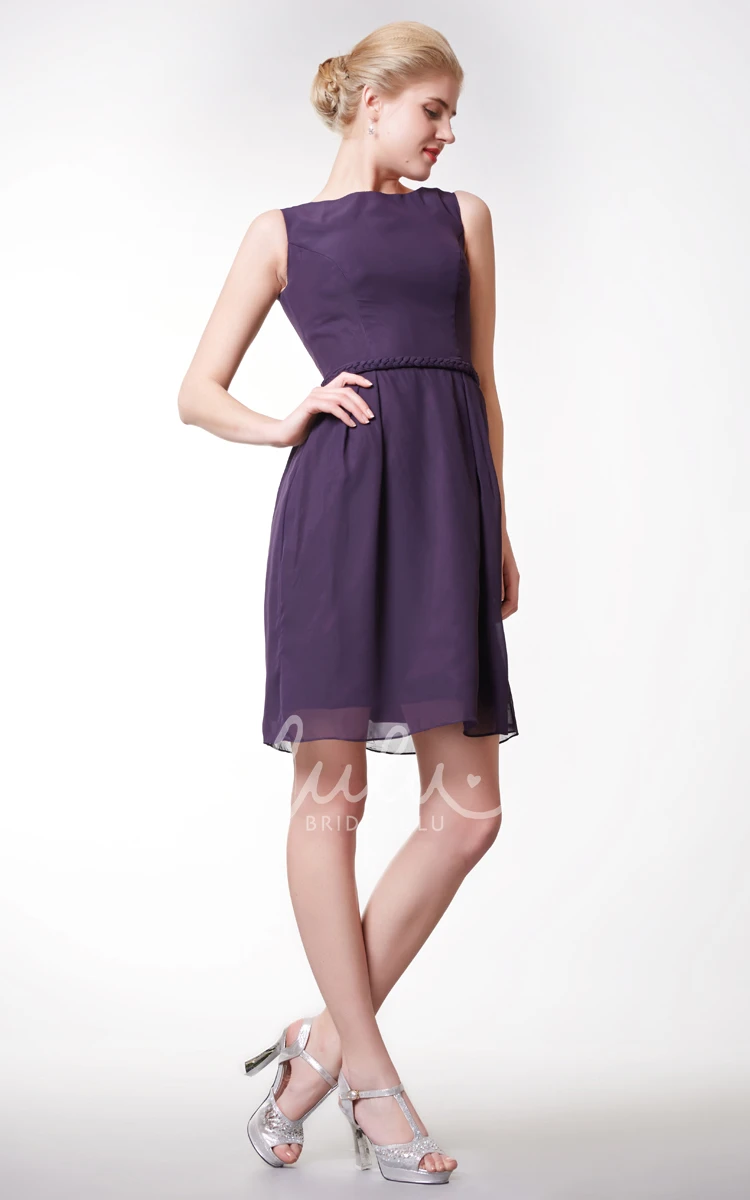 Short Chiffon A-line Dress with Bateau Neckline