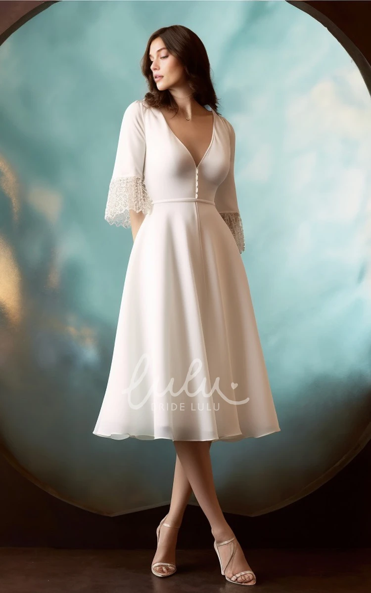 Bohemian V-neck Chiffon Wedding Dress Vintage Elegant Beach Country Garden A-Line Half Sleeve