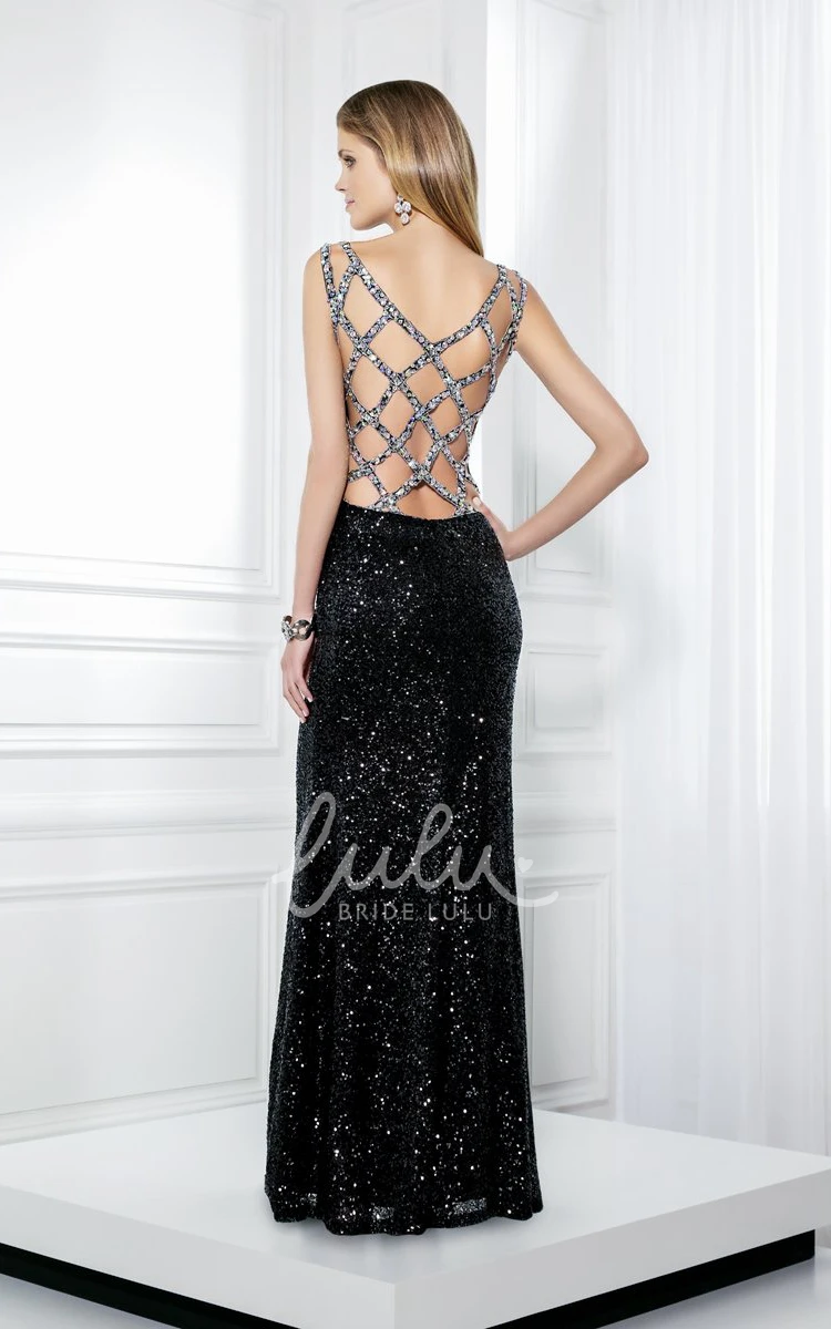 Sequin Sheath V-Neck Prom Dress Sleeveless Beaded Straps