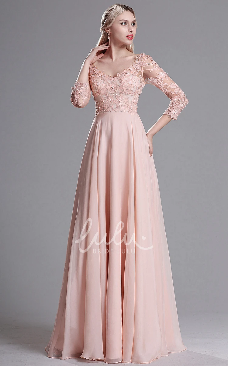 Empire Chiffon Appliques V-Neck Formal Dress with Low-V Back