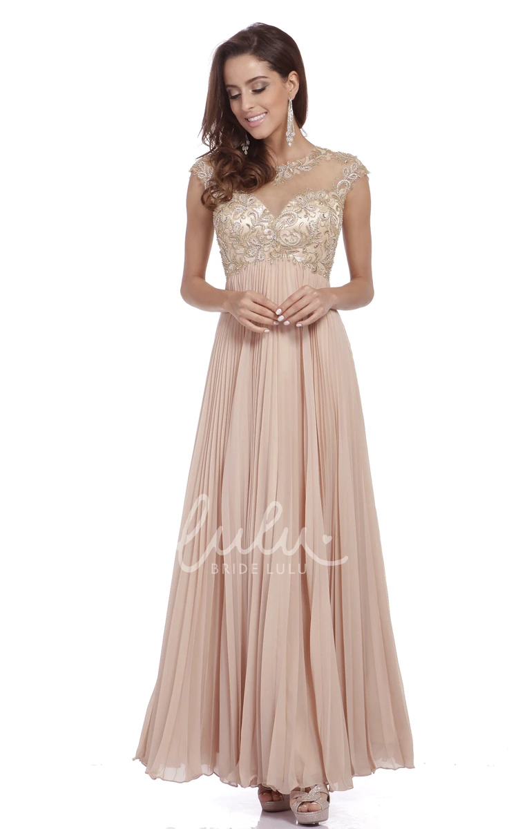 Ankle-Length Chiffon Empire Formal Dress with Beading and Pleats
