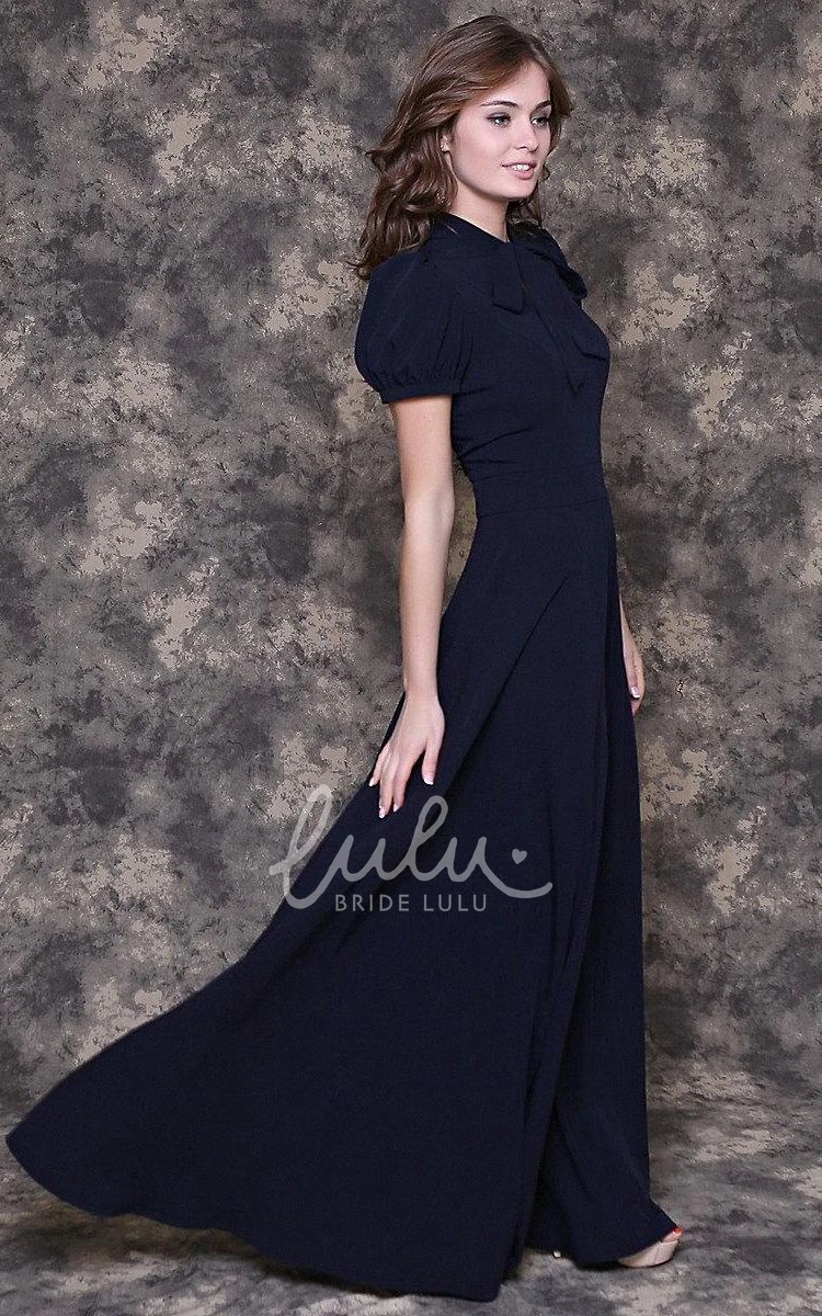 Elegant A-line Chiffon Dress with Puff Short Sleeves for Formals and Events