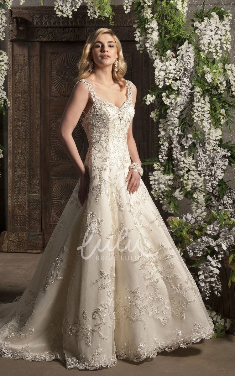 A-Line Beaded Lace Wedding Dress Maxi V-Neck Sleeveless 2024 Women's Elegant