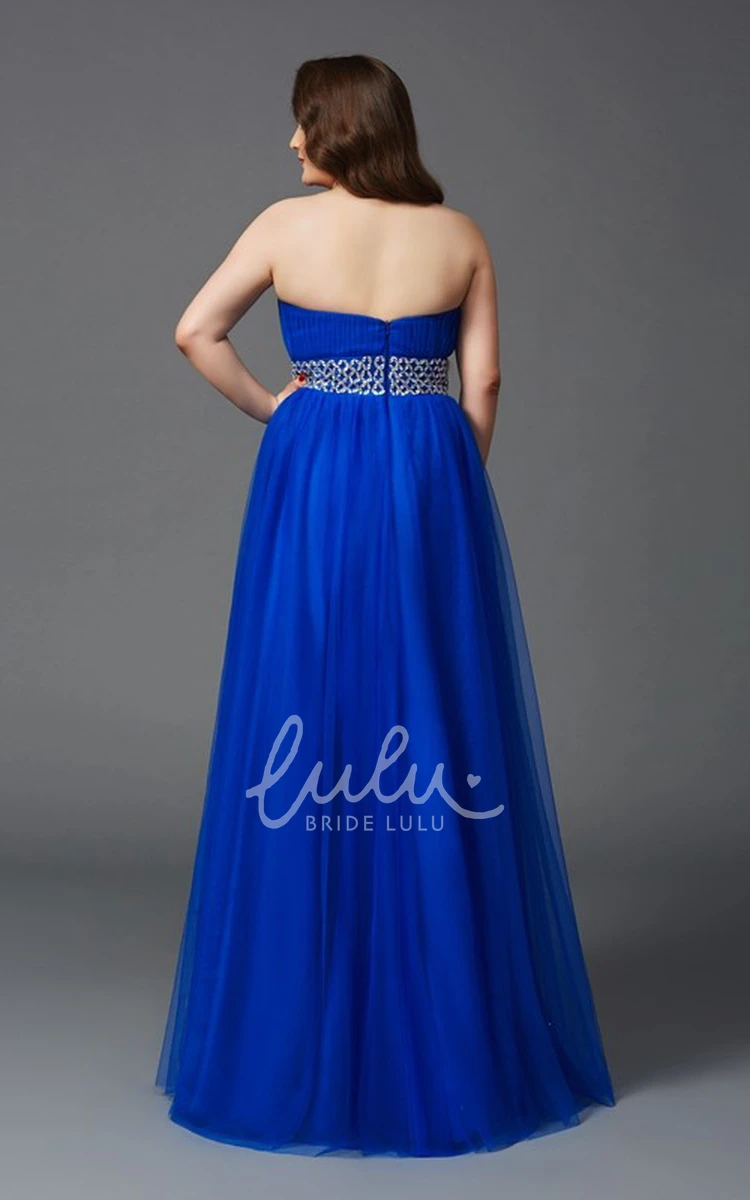 Strapless A-line Tulle Formal Dress with Ruched Waist and Low-V Back