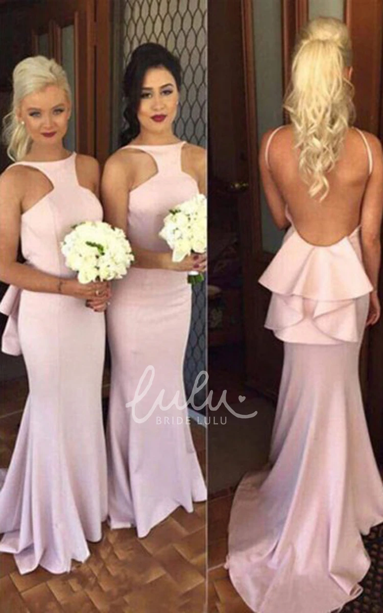 Sexy Jewel Satin Garden Prom Dress with Open Back for Beach Prom