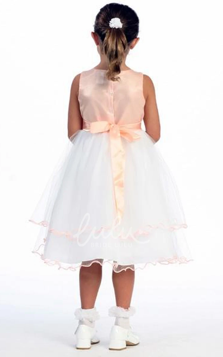 Floral Tulle&Satin Tea-Length Flower Girl Dress Simple Beach Wedding Dress