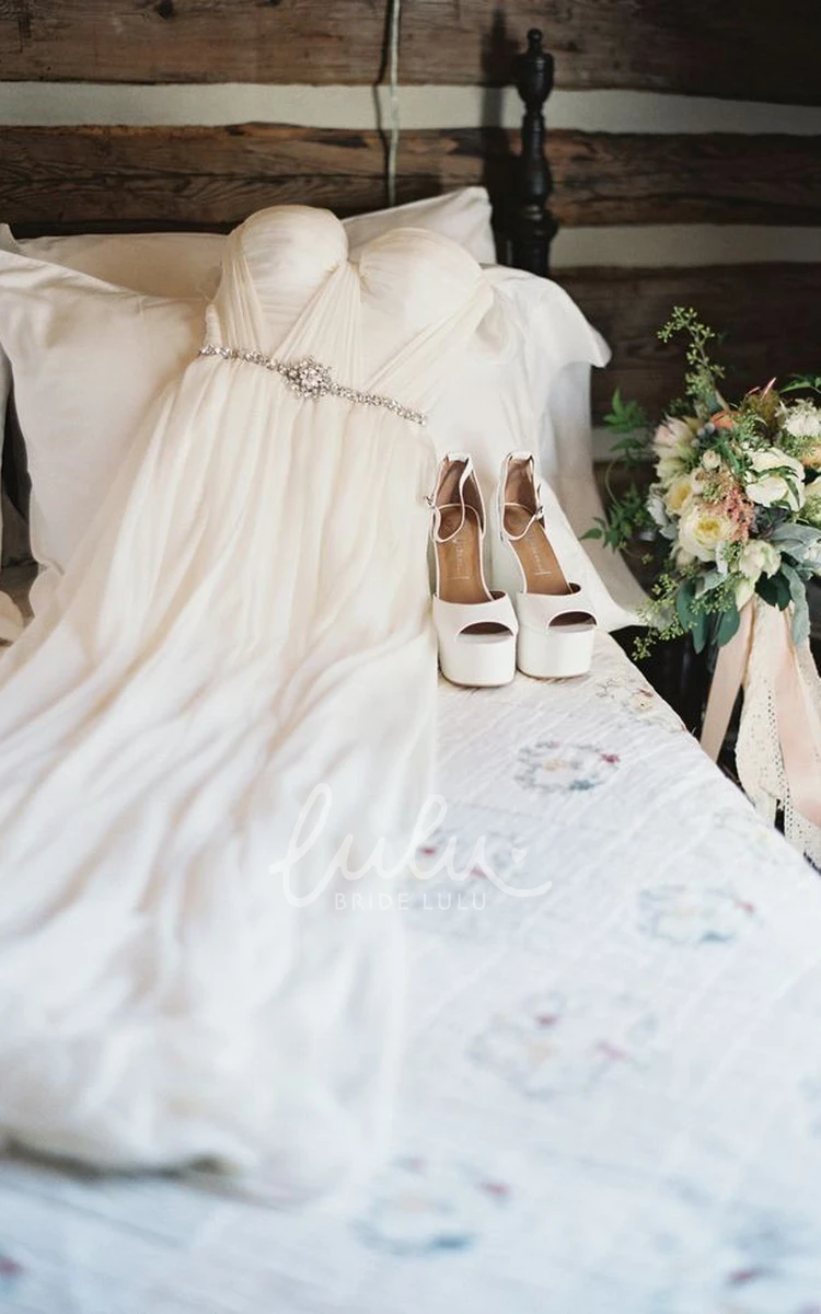 Off-the-shoulder Chiffon A-line Wedding Dress with Open Back