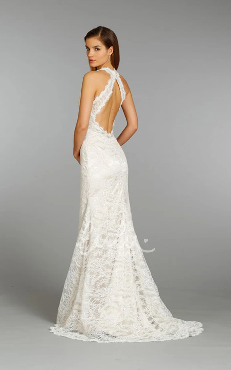 Lace V-Neckline Wedding Dress with Beaded Belt Captivating Floor Length