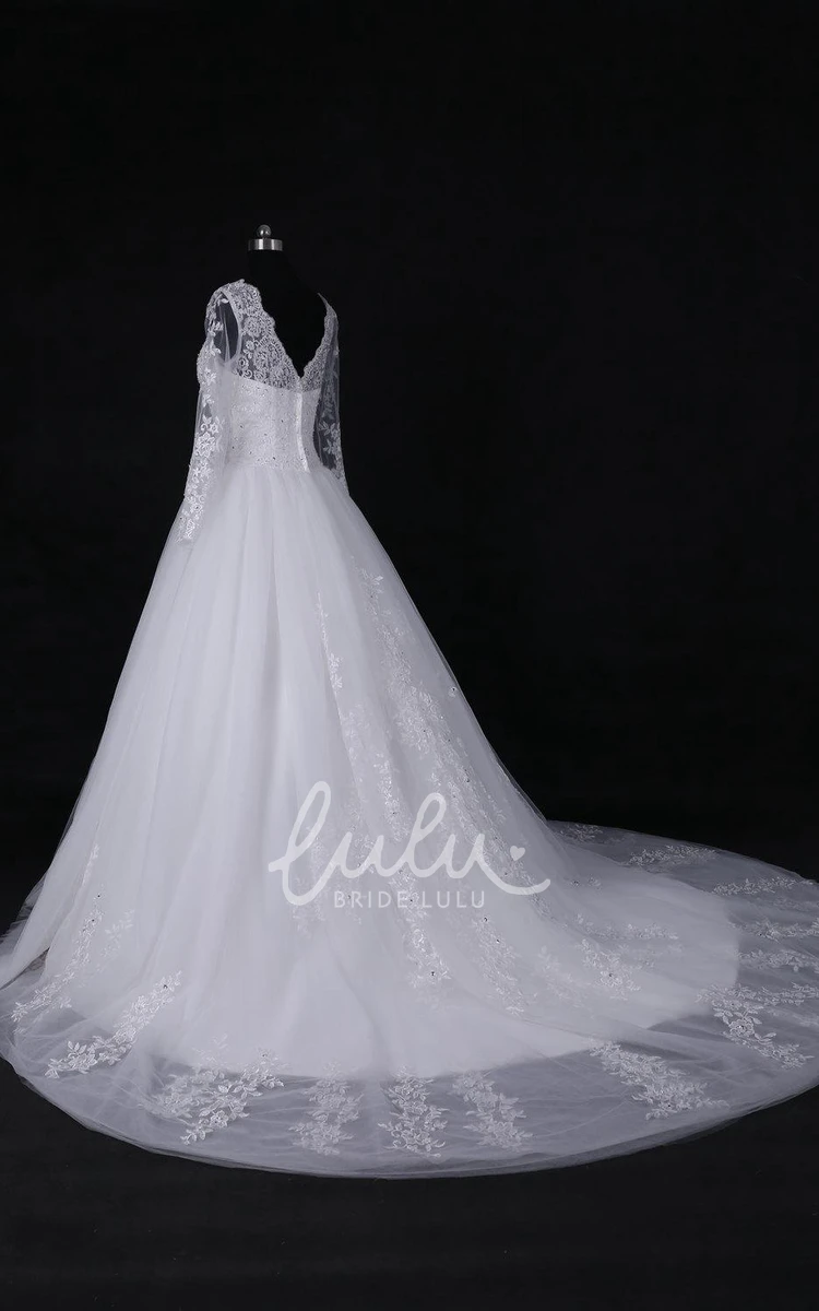 Cathedral Train Lace Satin Wedding Dress A-Line Ball Gown