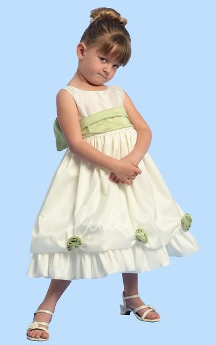 Floral Taffeta Tea-Length Flower Girl Dress Elegant and Unique