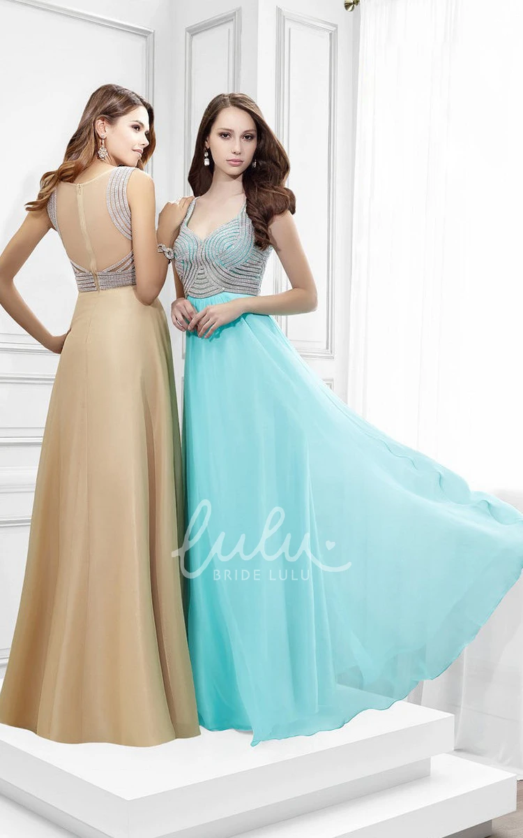 Illusion Back Chiffon Prom Dress Sleeveless Strapped Design