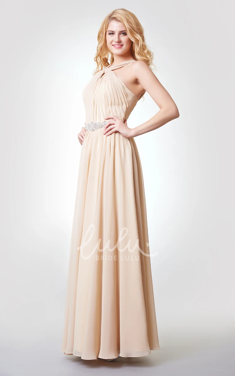Sleeveless A-line Chiffon Bridesmaid Dress with Ruching and Pleats Long