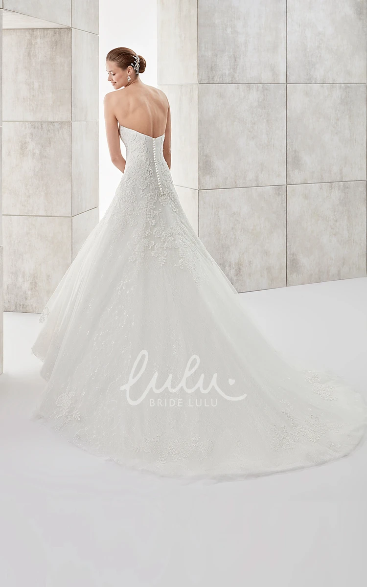 Applique A-line Wedding Dress with Brush Train Simple & Elegant