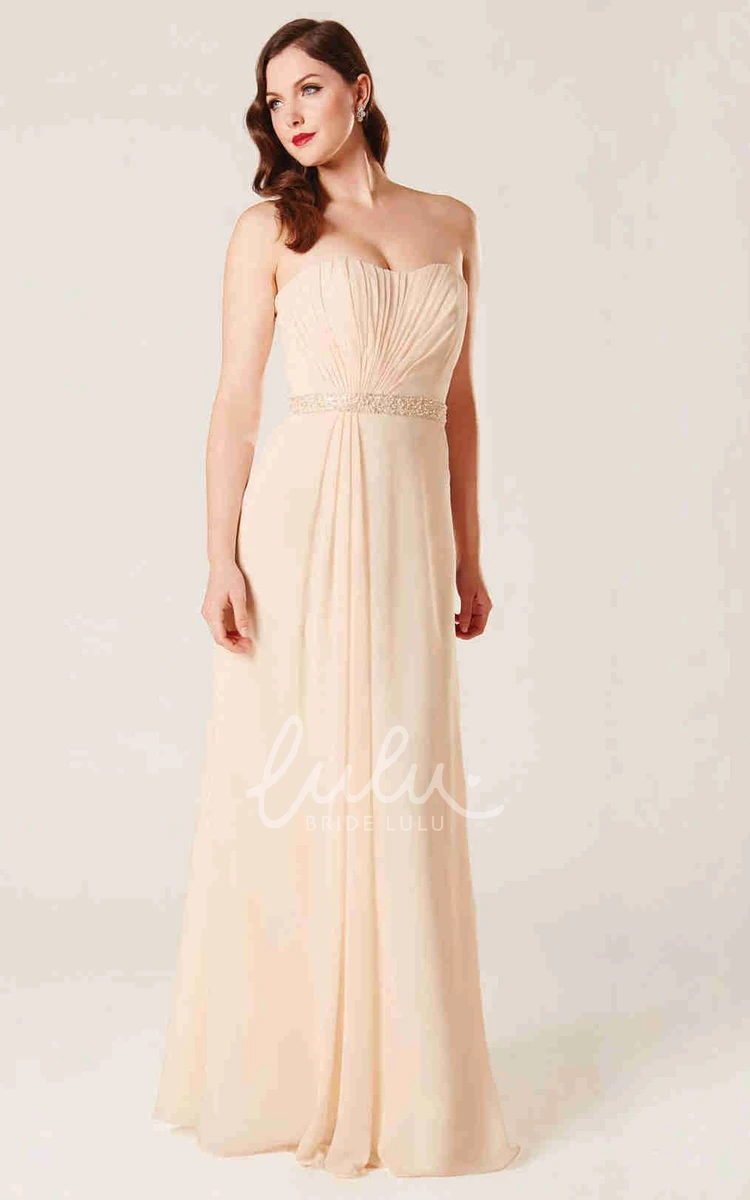 Jeweled Chiffon Bridesmaid Dress with Ruching Strapless Floor-Length