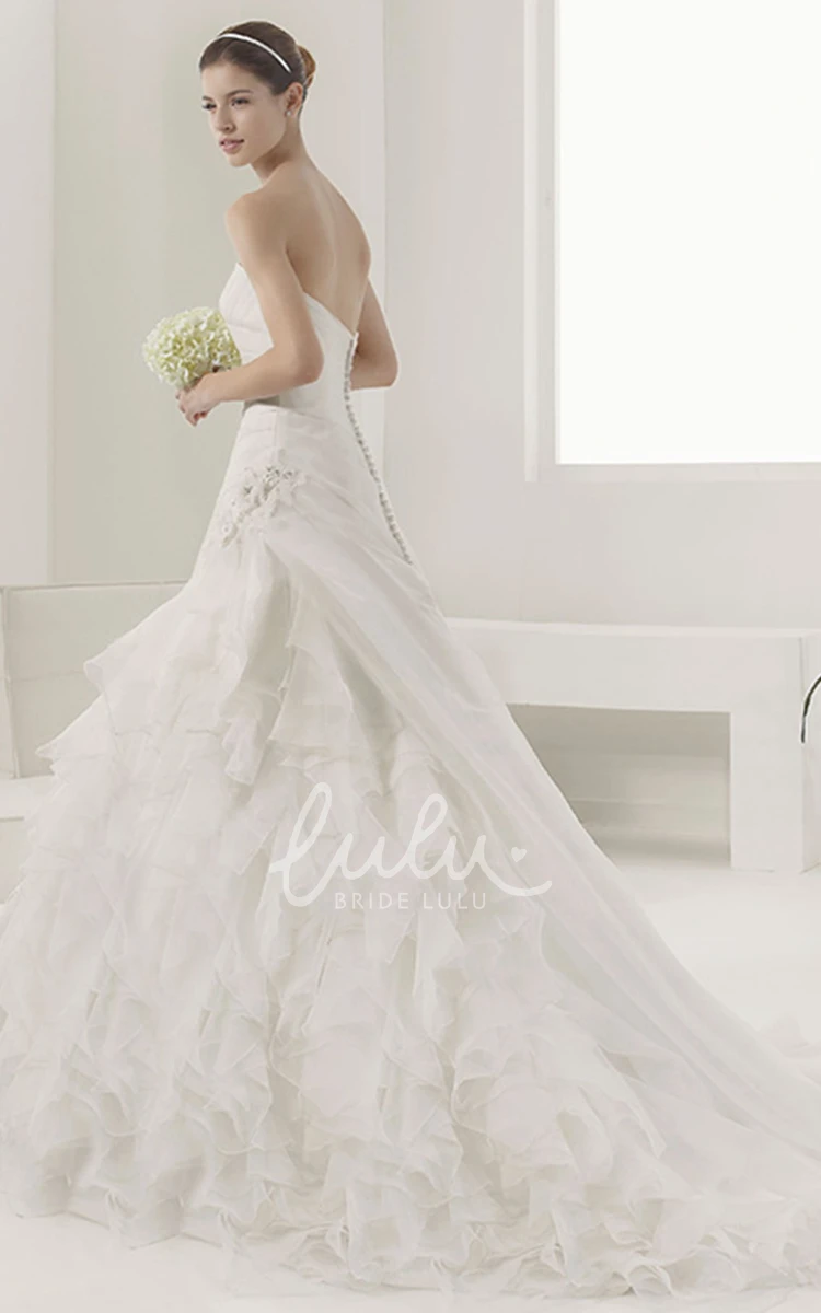 Tiered Skirt Mermaid Bridal Dress with Sweetheart Neckline and Flower Accents