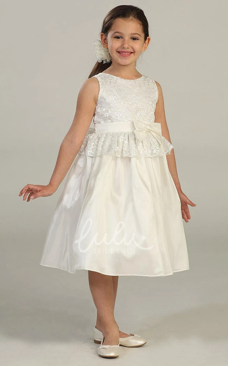 Peplum Knee-Length Lace and Taffeta Flower Girl Dress Classy Bridesmaid Dress