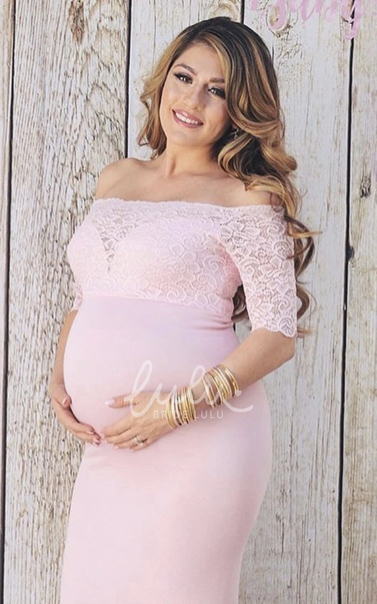 Half Sleeve Empire Maternity Bridesmaid Dress with Court Train