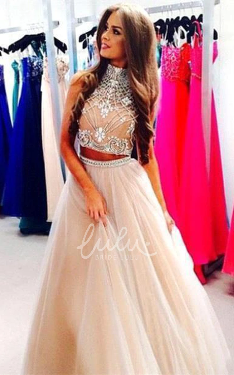 High-Neck Beaded Tulle A-Line Prom Dress Gorgeous 2025 Women's Formal Wear