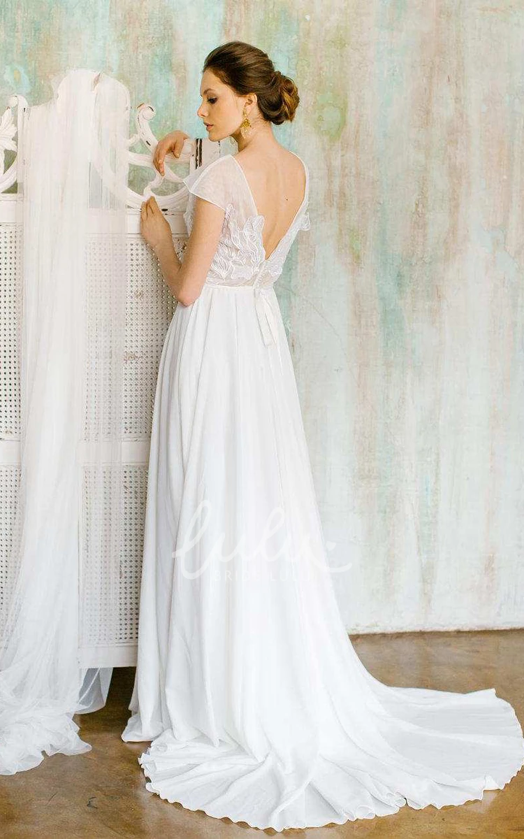 Floral Lace Chiffon and Satin Wedding Dress Unique Bridal Gown