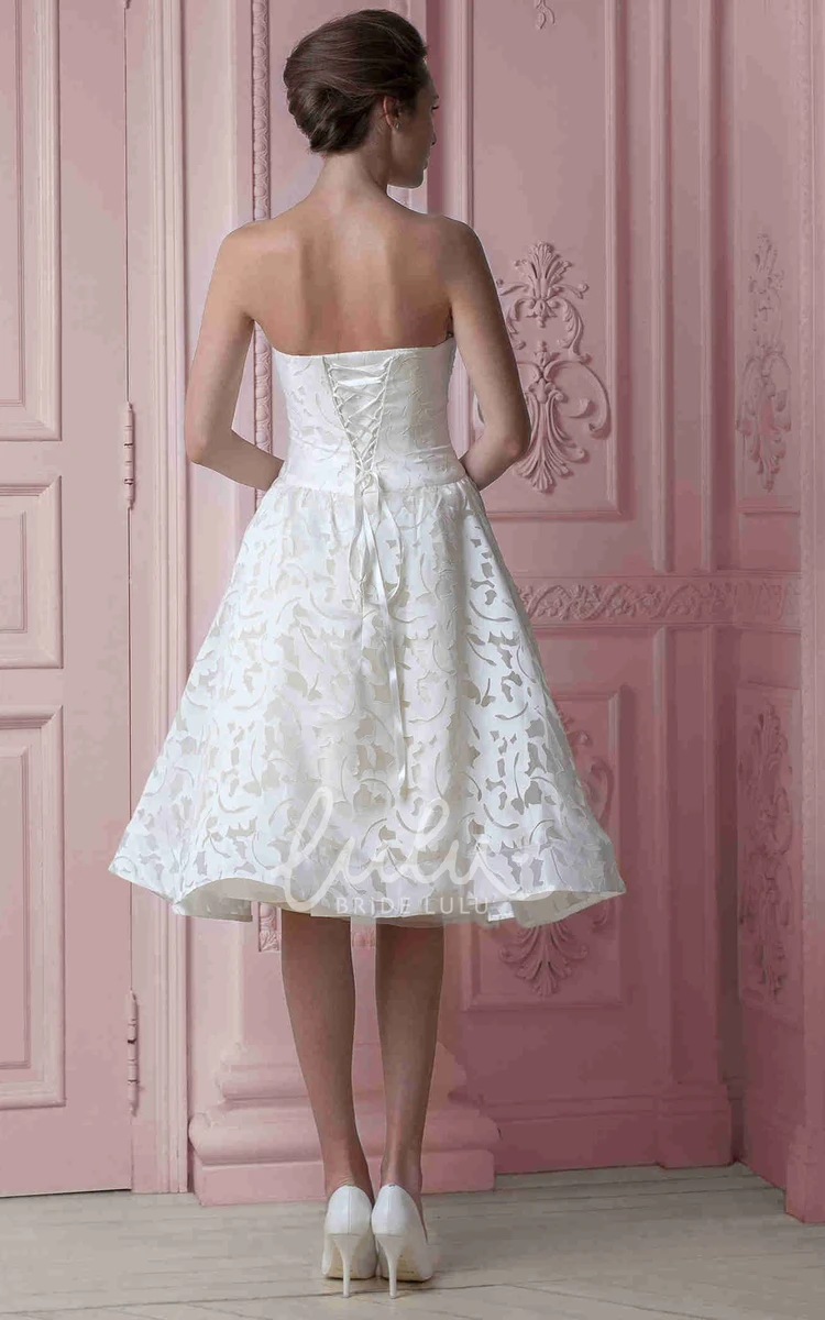 Knee-Length Floral Satin Wedding Dress with Ribbon and Corset Back Casual Wedding Dress for Women
