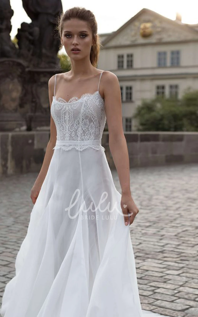 Lace A Line Spaghetti Wedding Dress with Ruching Elegant & Sleeveless