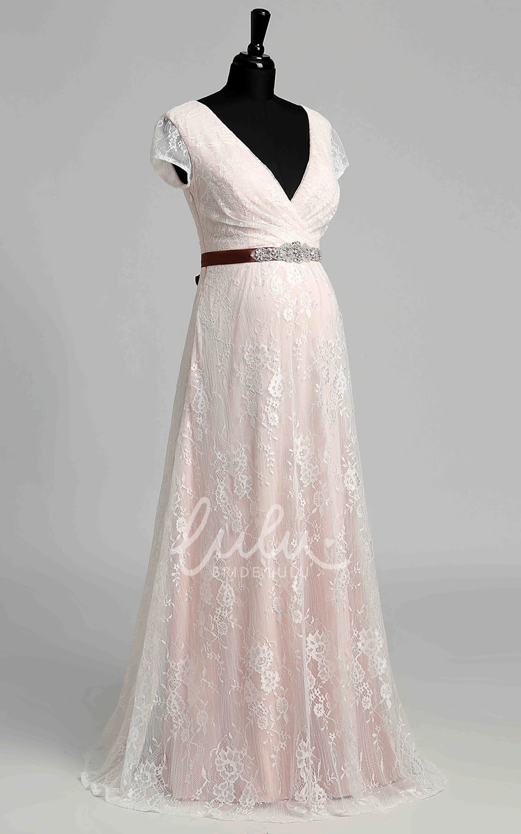 Lace Maternity Wedding Dress with Beading and Sash Ribbon in A-Line Garden Style