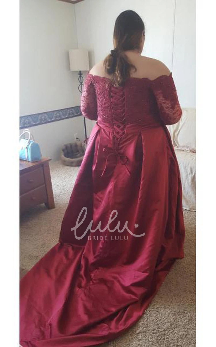 Illusion Lace Ball Gown A-Line Formal Dress with Long Sleeves and Court Train