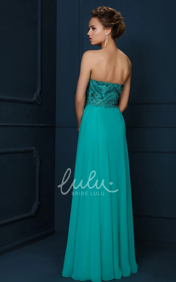 Embroidered Chiffon Sweetheart Maxi Dress with Sleeveless A-Line Silhouette