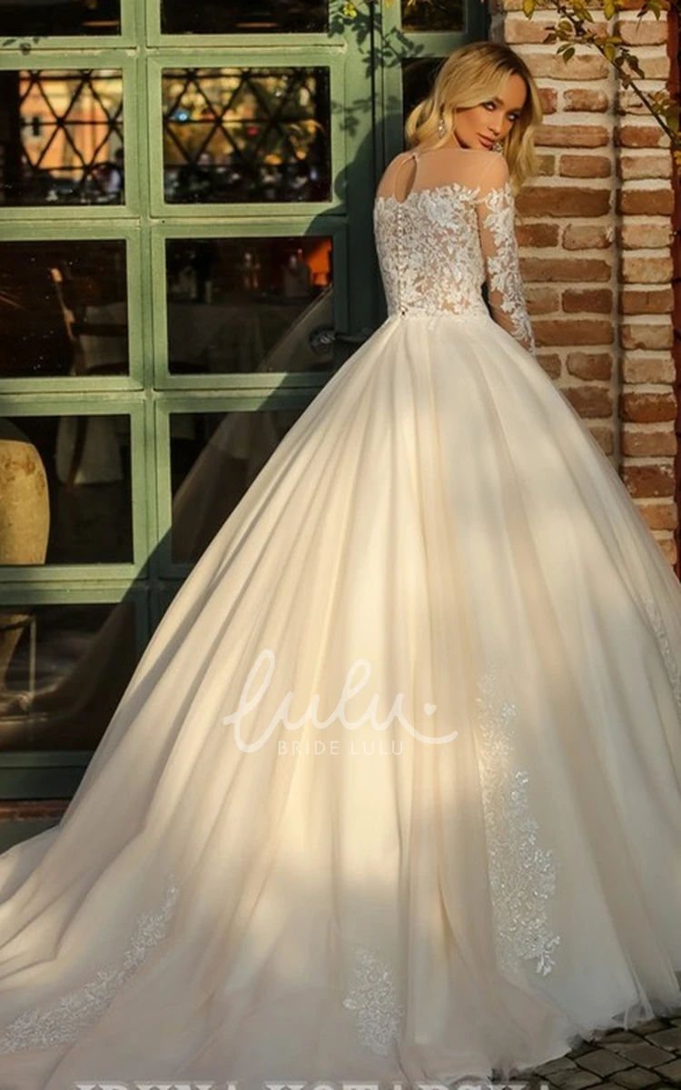 Ball Gown Tulle Wedding Dress with Bateau Neckline Elegant and Classy