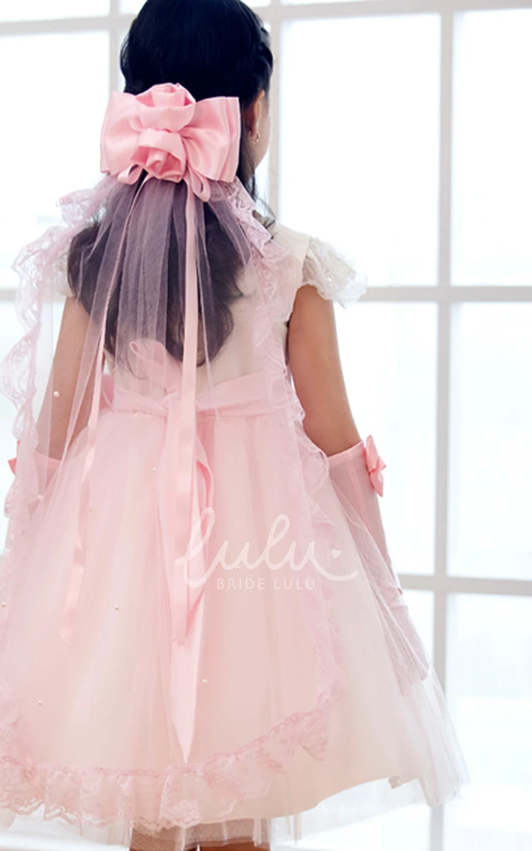 Ruffled Lace Tier Tulle Veil with Bow for Flower Girls Wedding Dress Accessories