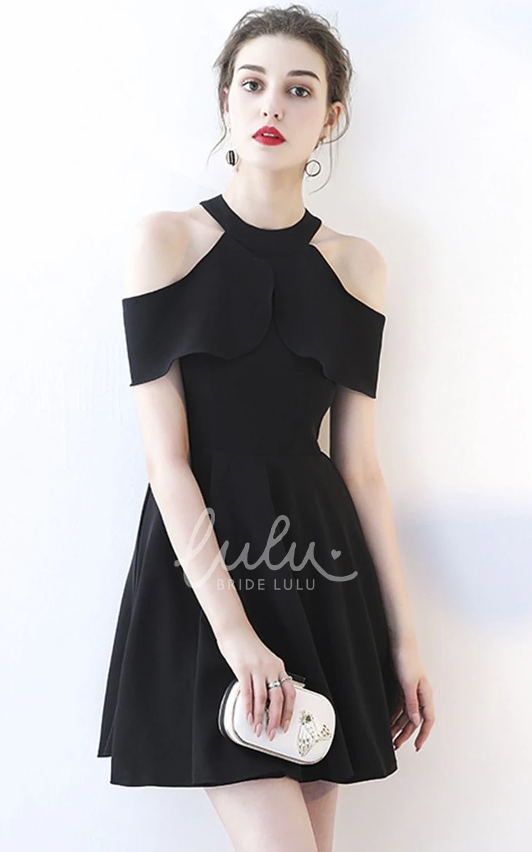 Elegant Halter Neckline Little Black Dress with Cap Sleeves
