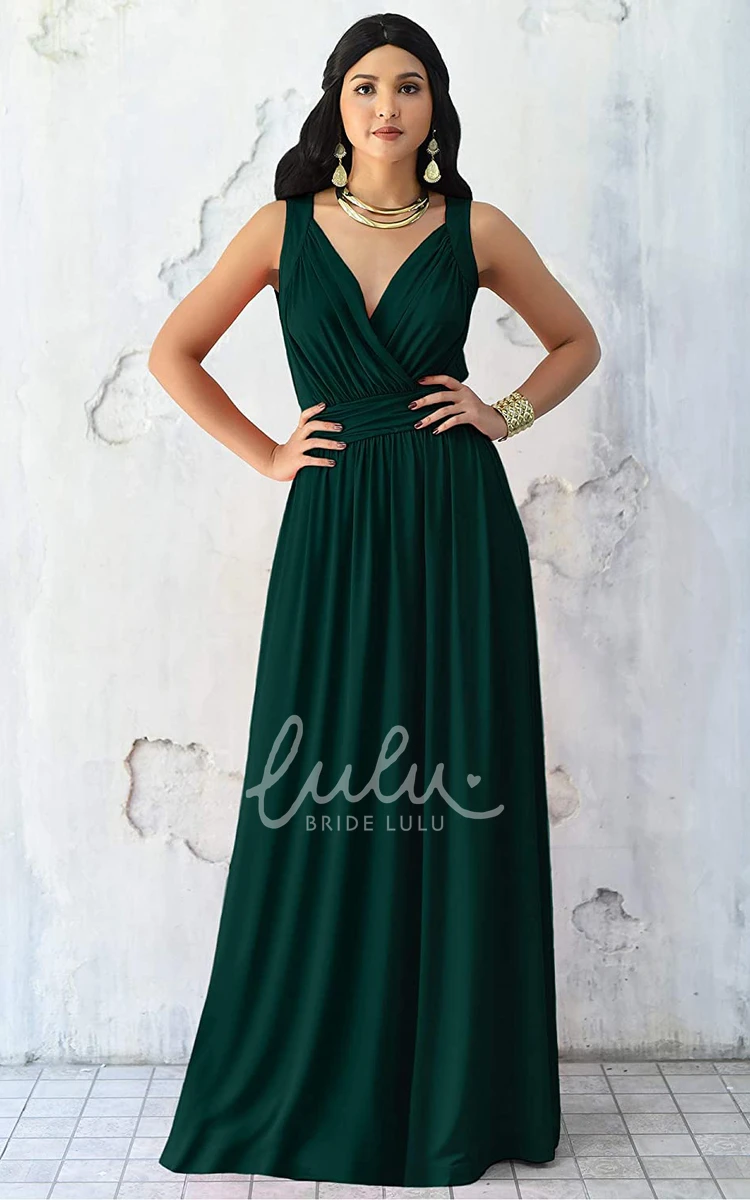 Chiffon V-neck A-line Bridesmaid Dress with Ruching Casual Floor-length