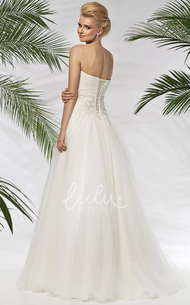 Tulle A-Line Wedding Dress with Sweetheart Neckline Criss-Cross Back and Beaded Floor-Length