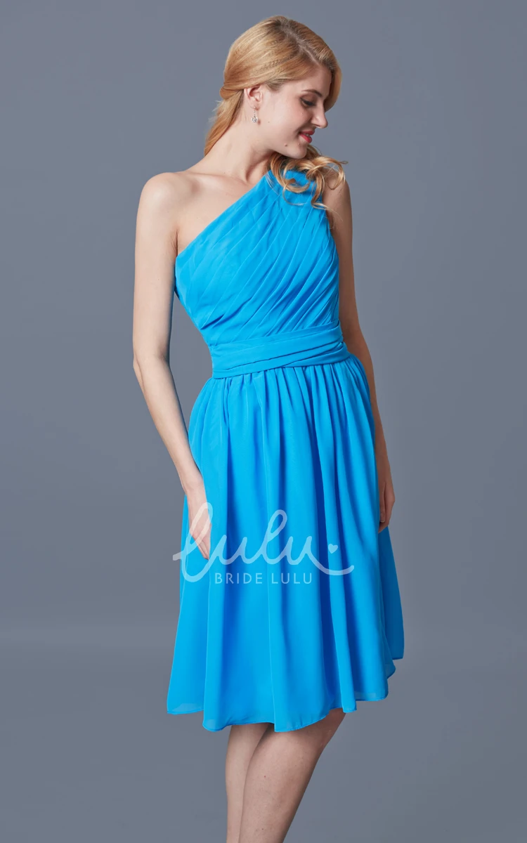 Knee Length Chiffon Bridesmaid Dress with One Shoulder Ruching