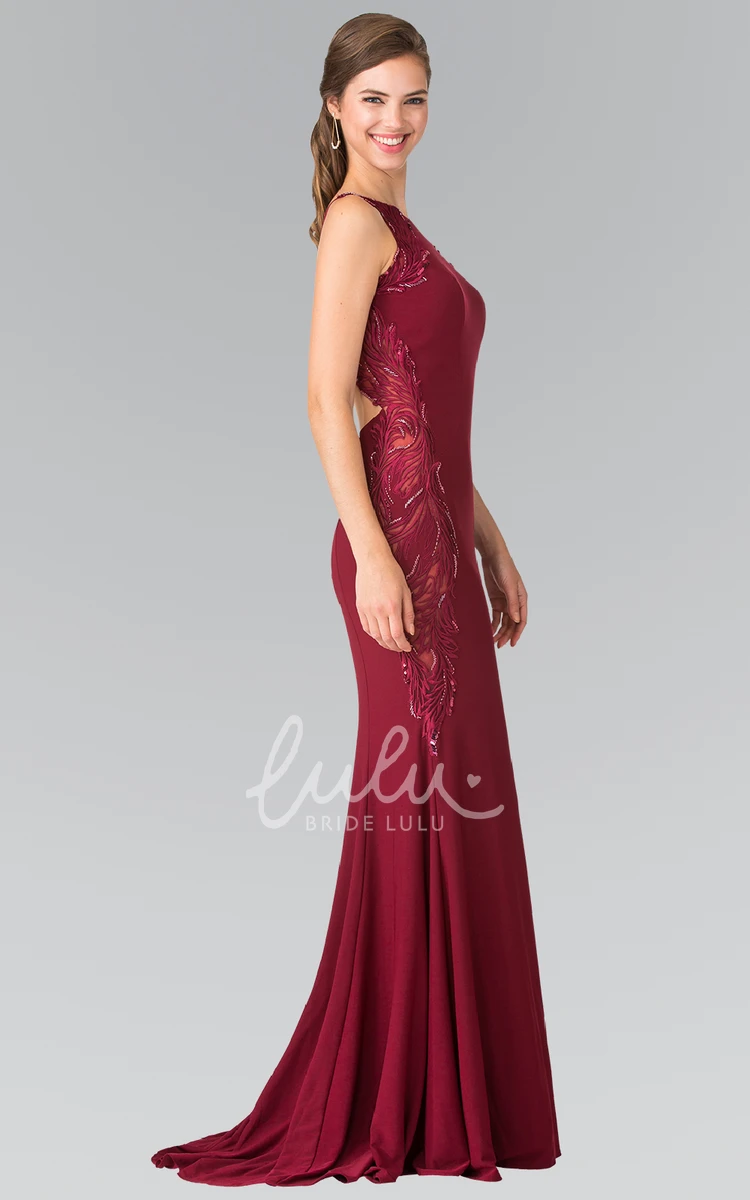 Sleeveless Sheath Jersey Formal Dress with Keyhole and Embroidery