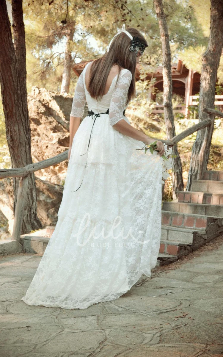 Boho Lace Floor-Length Wedding Dress with Half Sleeves