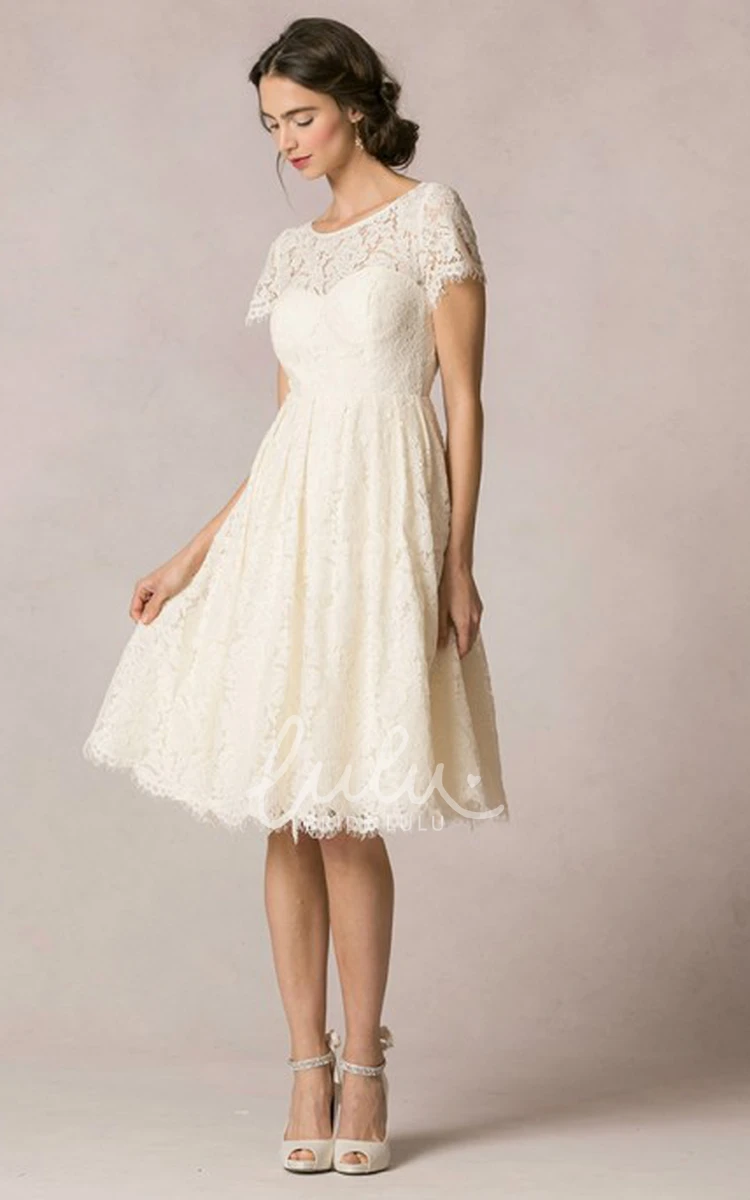 Short-Sleeve Lace Wedding Dress with Scoop-Neck and Keyhole A-Line Beauty