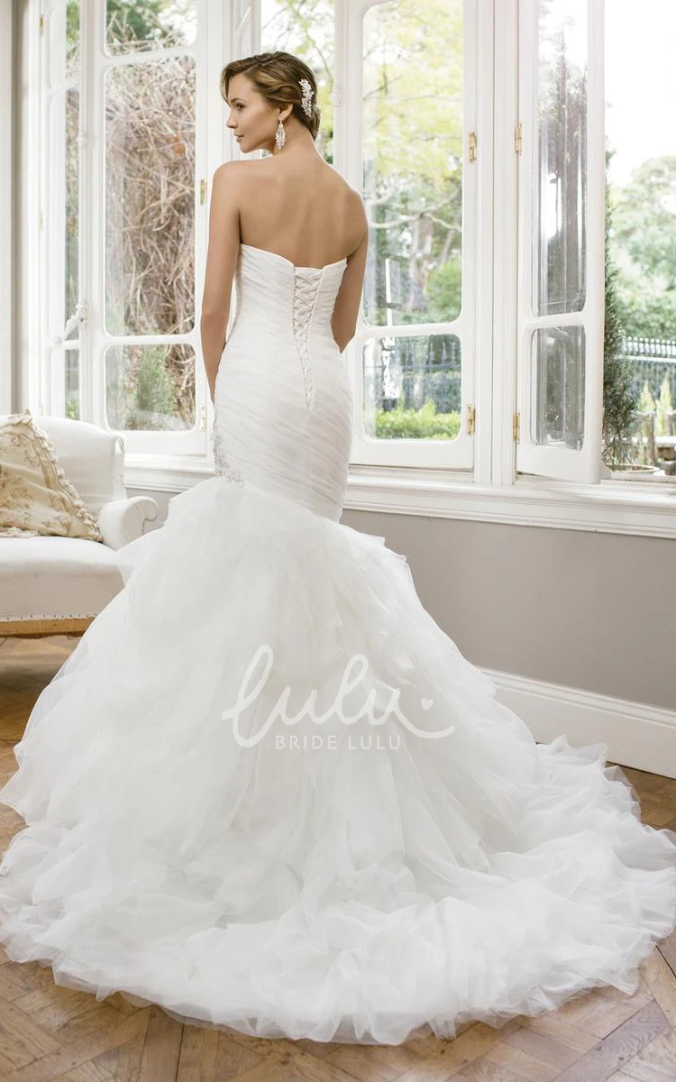 Mermaid Tulle Wedding Dress with Applique Ruching and Ruffles Unique Bridal Gown